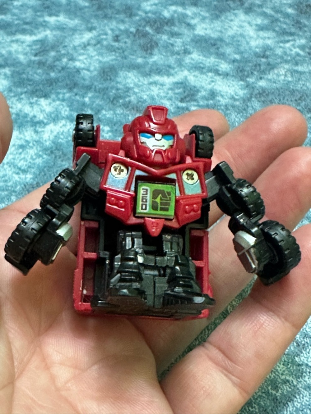 Hasbro Red and White Transformer Robot with Blue-Striped Race Car - Picture 4 of 6